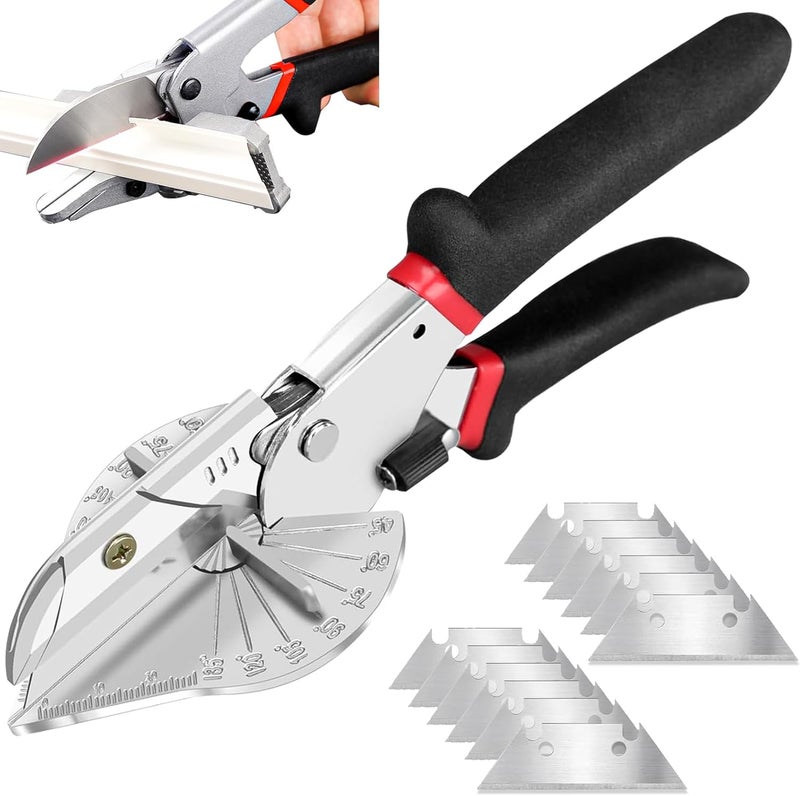 OOMDMI Multi Angle Miter Shear - Upgrade Quarter Round Cutting Tool with 12pcs Replacement Sharp Blades, 45-135° Adjustable Angle, Trim Cutter Hand Tool for Plastic, Wood Trim Molding (Black Red Handle) - Image 1